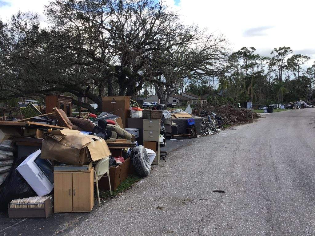 Furniture, equipment and belongings moved from Bill's house 
to the street for the "CLAW", Hurricane Ian